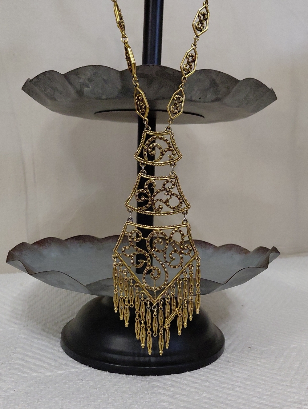 Vintage Gold Filigree Fringe Statement Necklace - Women's Jewelry